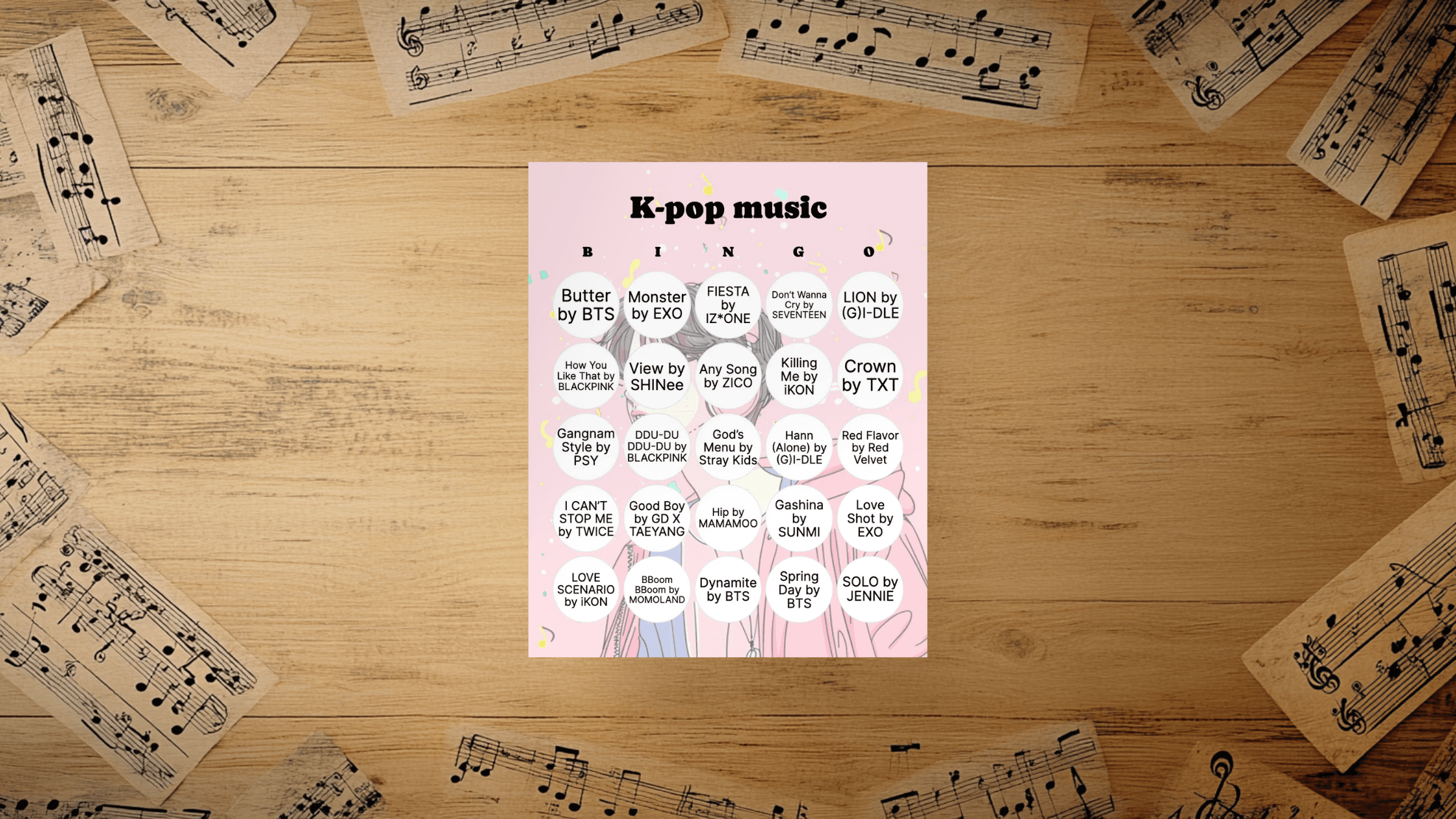 music bingo card