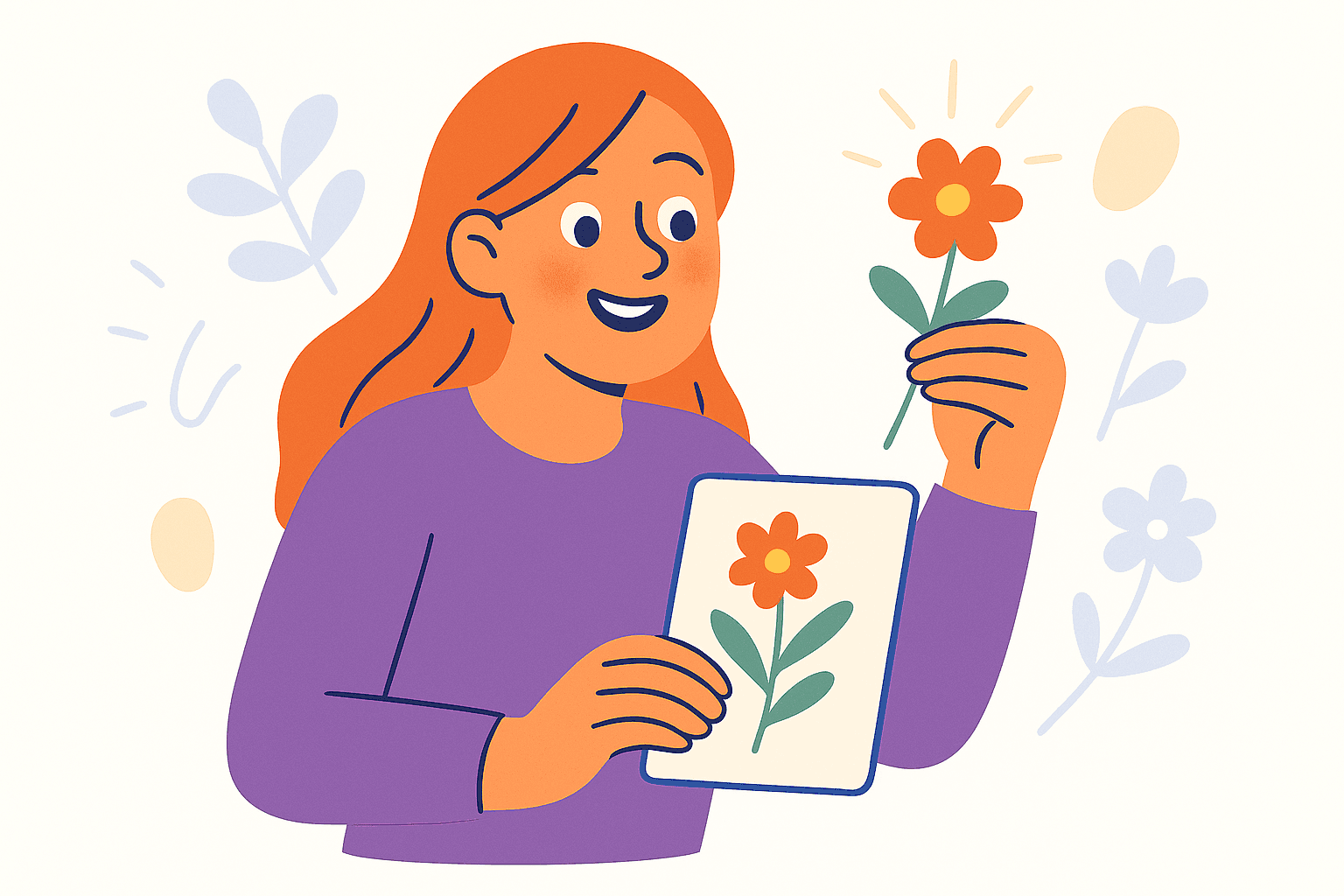 character picking flowers