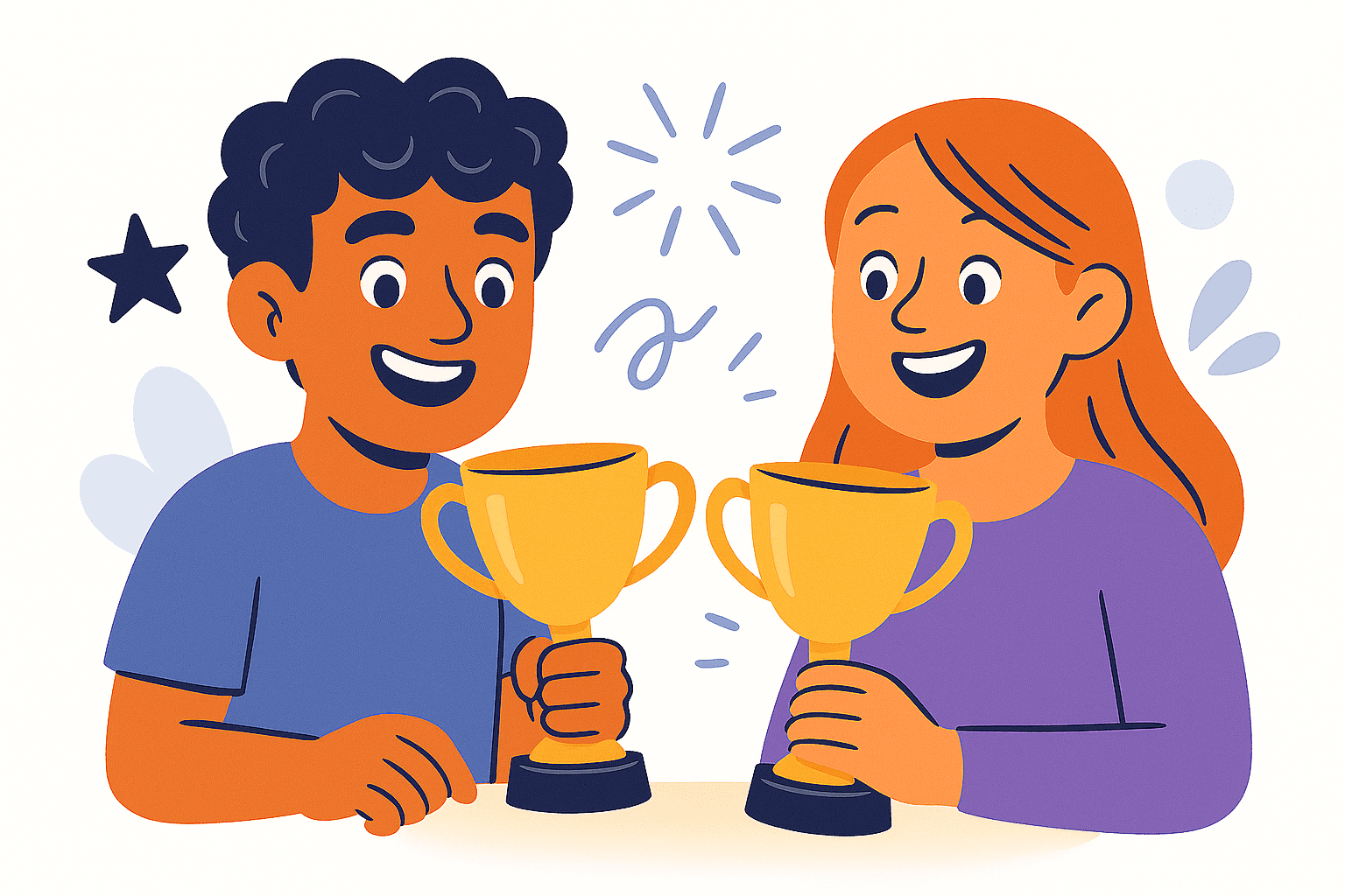 two characters with a trophy